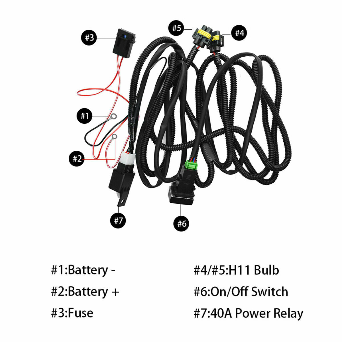 For Honda Civic CRV H11 Fog Light Lamp Wiring Harness Switch 12V 40A