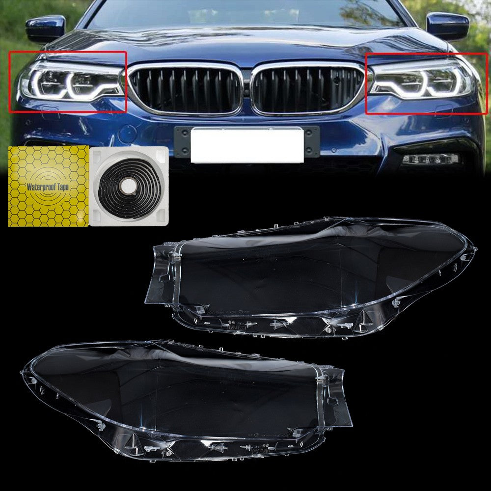 For BMW G30 G31 G38 5 Series 2016-2020 Pair Headlight Len Cover+Glue Clear Shell