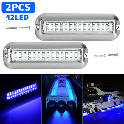 2x 42 LED Blue 316 Stainless Steel Underwater Boat Marine Transom Lights Pontoon