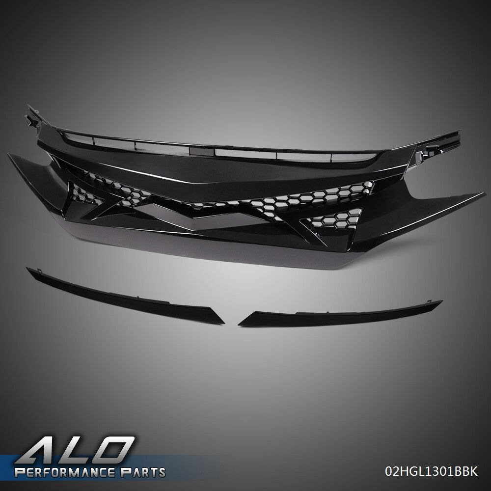 Solid Spare Fit For 2016-2021 Honda Civic Battle Style Sedan Front Bumper Grille Hood ABS