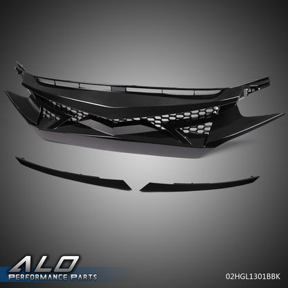 Solid Spare Fit For 2016-2021 Honda Civic Battle Style Sedan Front Bumper Grille Hood ABS