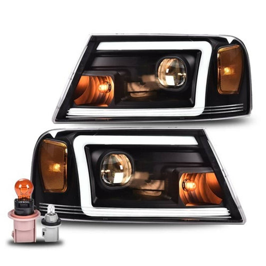 Solid Spare Fit For 2004-2008 Ford F-150 /Lincoln Mark LT LED DRL Projector Black Headlights