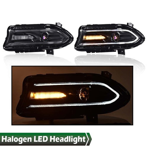 Solid Spare Fit For Dodge Charger 2015-2022 Projector Headlights LED DRL Halogen Lamps Pair