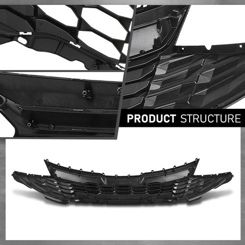Solid Spare Front Bumper Upper Grille Grill Black & Chrome Fit For 2023 2024 Kia Sportage