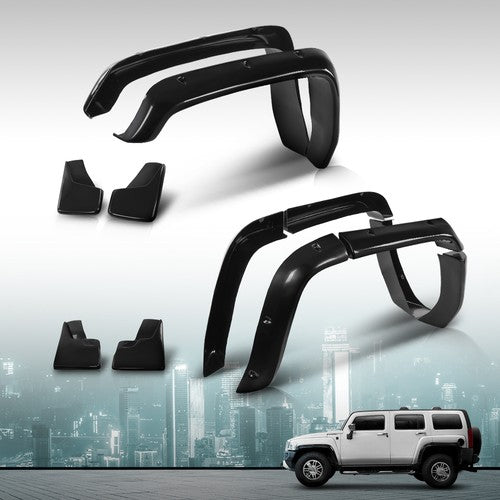 Solid Spare Fender Flares (8Pcs) & Mud Flaps (4Pcs) Black Fit For 2006-2010 Hummer H3 NEW