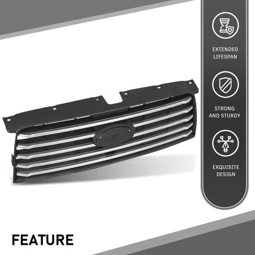 Solid Spare Fit For 2006-2008 Subaru Forester Front Bumper Upper Grille Black & Silver
