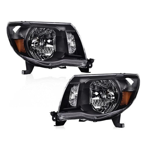 Solid Spare Fit For 2005-2011 Toyota Tacoma Amber/Black Headlights Headlamps Left & Right