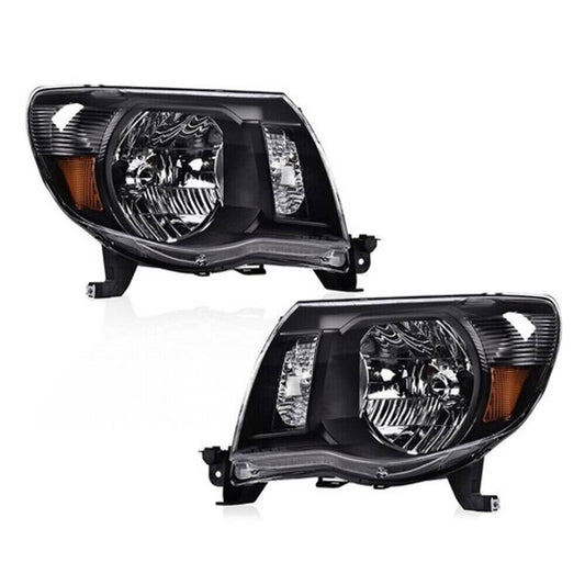 Solid Spare Fit For 2005-2011 Toyota Tacoma Amber/Black Headlights Headlamps Left & Right
