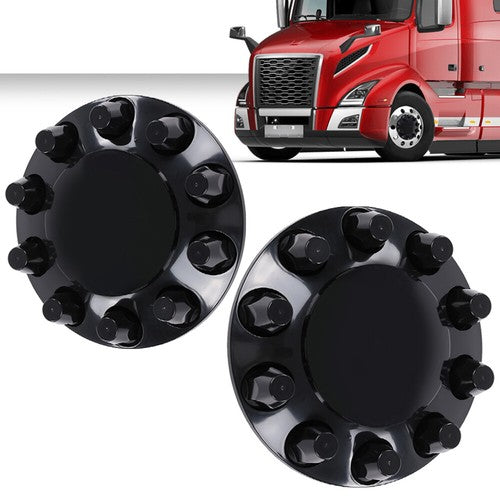 Solid Spare Black Front Axle Wheel Cover w/ Hub Cap 33mm Lug Nuts For Semi Truck Set of 2
