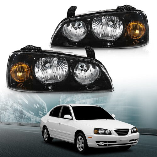 Solid Spare Fit For 2004-2006 Hyundai Elantra Clear/Black Headlights Assembly Left+Right