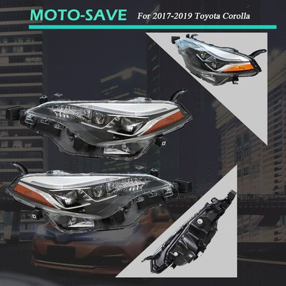 Solid Spare LH+RH Side Pair Headlight Lamps Front Black Halogen For Toyota Corolla 2017-2019