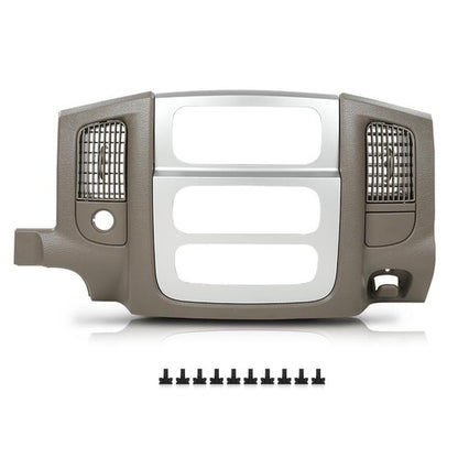 Solid Spare Fit For 2002-2005 Dodge Ram Beige Dash Bezel Silver Radio Surround Vents Trim