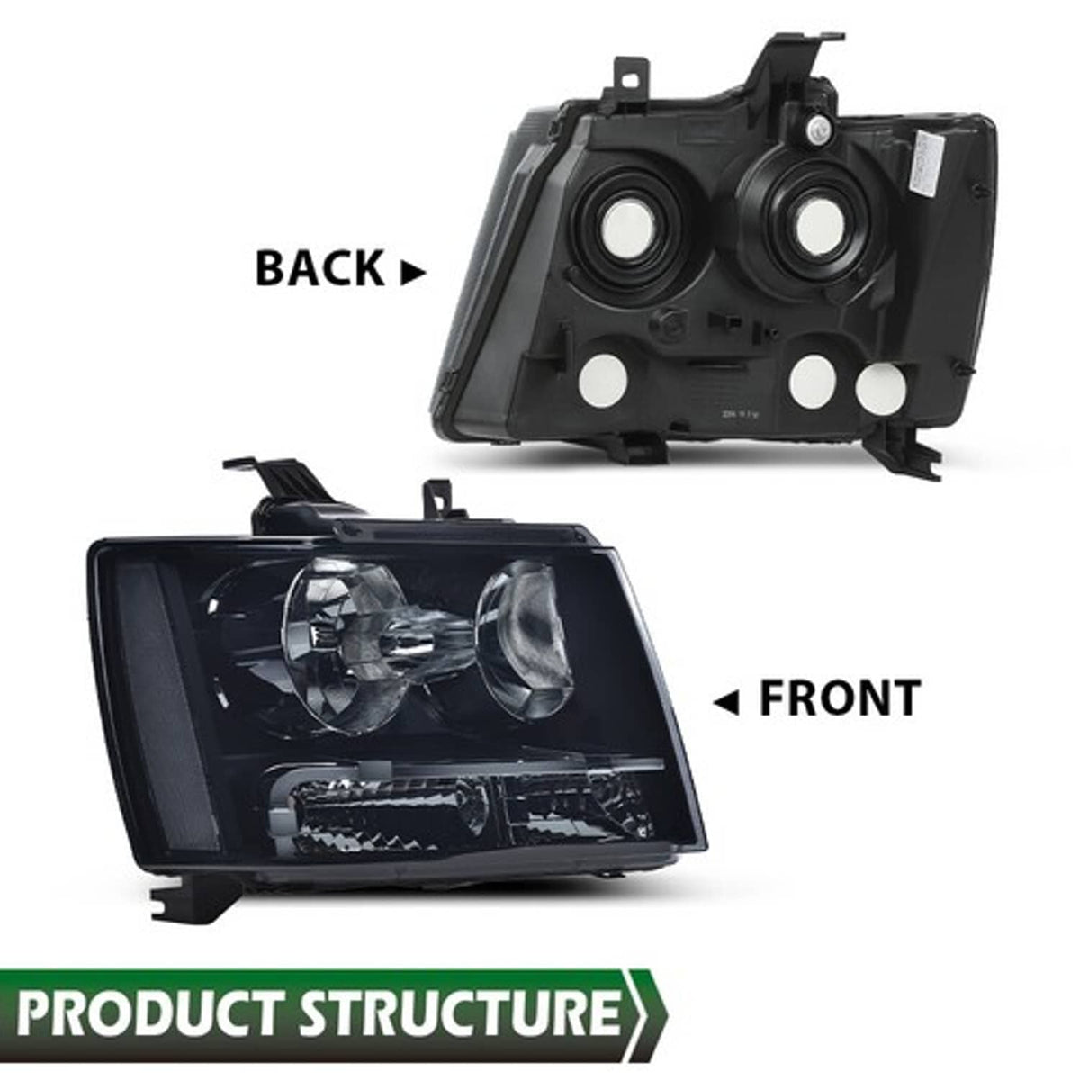 Solid Spare Fit For 07-14 Chevy Avalanche Tahoe Suburban Clear Corner Smoke Lens Headlights