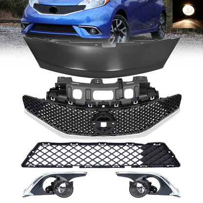 Front Grille & Cover & Fog Light Covers w/Bulbs For 2015-16 Nissan Versa Note SR