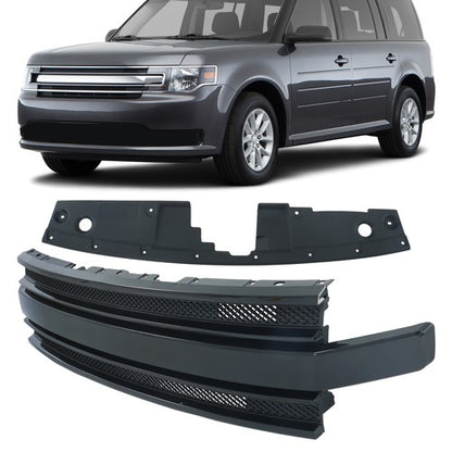 Solid Spare Gloss Black Compatible NEW For Ford Flex 2013-2019 Front Bumper Grille Assembly