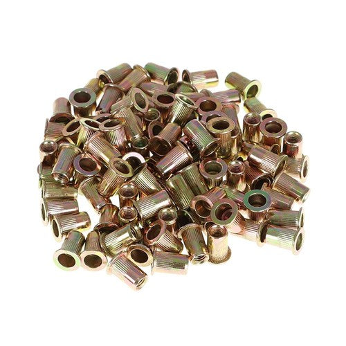 Solid Spare M6 Metric Carbon Steel Rivet Nut Flat Head Threaded Insert Nutsert 100 Pcs