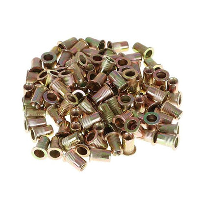Solid Spare M6 Metric Carbon Steel Rivet Nut Flat Head Threaded Insert Nutsert 100 Pcs