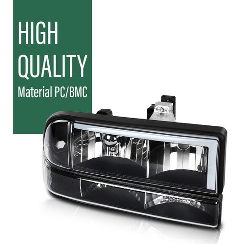 Solid Spare Fit For 1998-2004 Chevy S10 Blazer Clear Corner Black Housing LED DRL Headlights