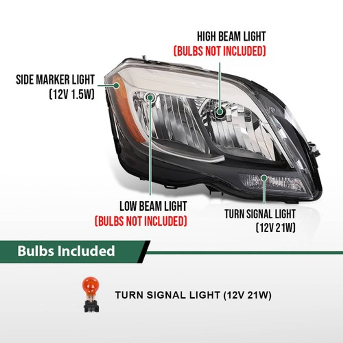 Solid Spare Halogen Headlights Left+Right Fit For 2013 2014 2015 Mercedes Benz GLK250 GLK350