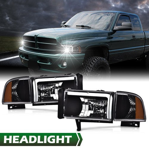 Solid Spare LED DRL Headlights Corner Lamps Black Fit For 94-02 Dodge Ram 1500 2500 3500