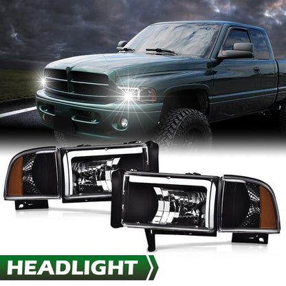 Solid Spare LED DRL Headlights Corner Lamps Black Fit For 94-02 Dodge Ram 1500 2500 3500