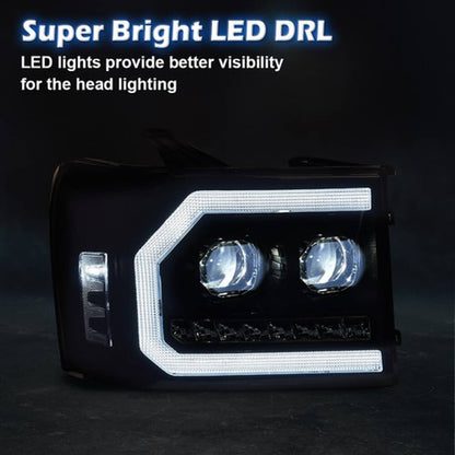 Solid Spare Fit For 07-14 GMC Sierra 1500 2500 3500 Smoke Lens Dual LED Projector Headlights