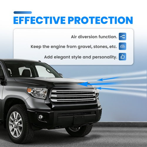 Solid Spare Gloss Black Front Upper Hood Bulge Molding Grille Trim For Toyota Tundra 2014-21