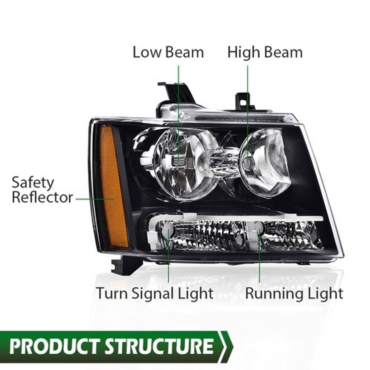 Solid Spare Fit For 2007-2014 Chevy Tahoe Suburban 1500 Black Headlight Headlamp Right Side