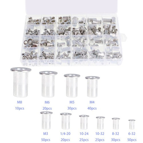 Solid Spare 300 Pcs Aluminum Rivet Nut Rivnut Nutsert Kit 150pcs Metric + 150pcs SAE