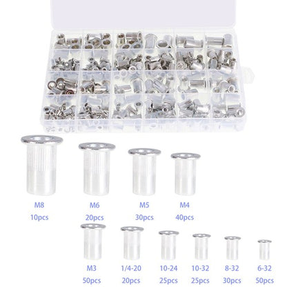 Solid Spare 300 Pcs Aluminum Rivet Nut Rivnut Nutsert Kit 150pcs Metric + 150pcs SAE