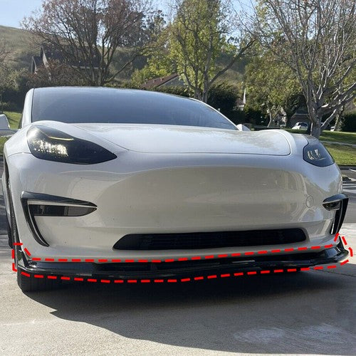 Solid Spare Front Bumper Body Lip Set For 2017-2023 Tesla Model 3 Carbon Style Splitter 3Pcs