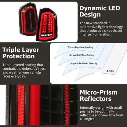 Solid Spare Full LED Taillights with LED Reverse / Signal Black For 2011-2014 Chrysler 300