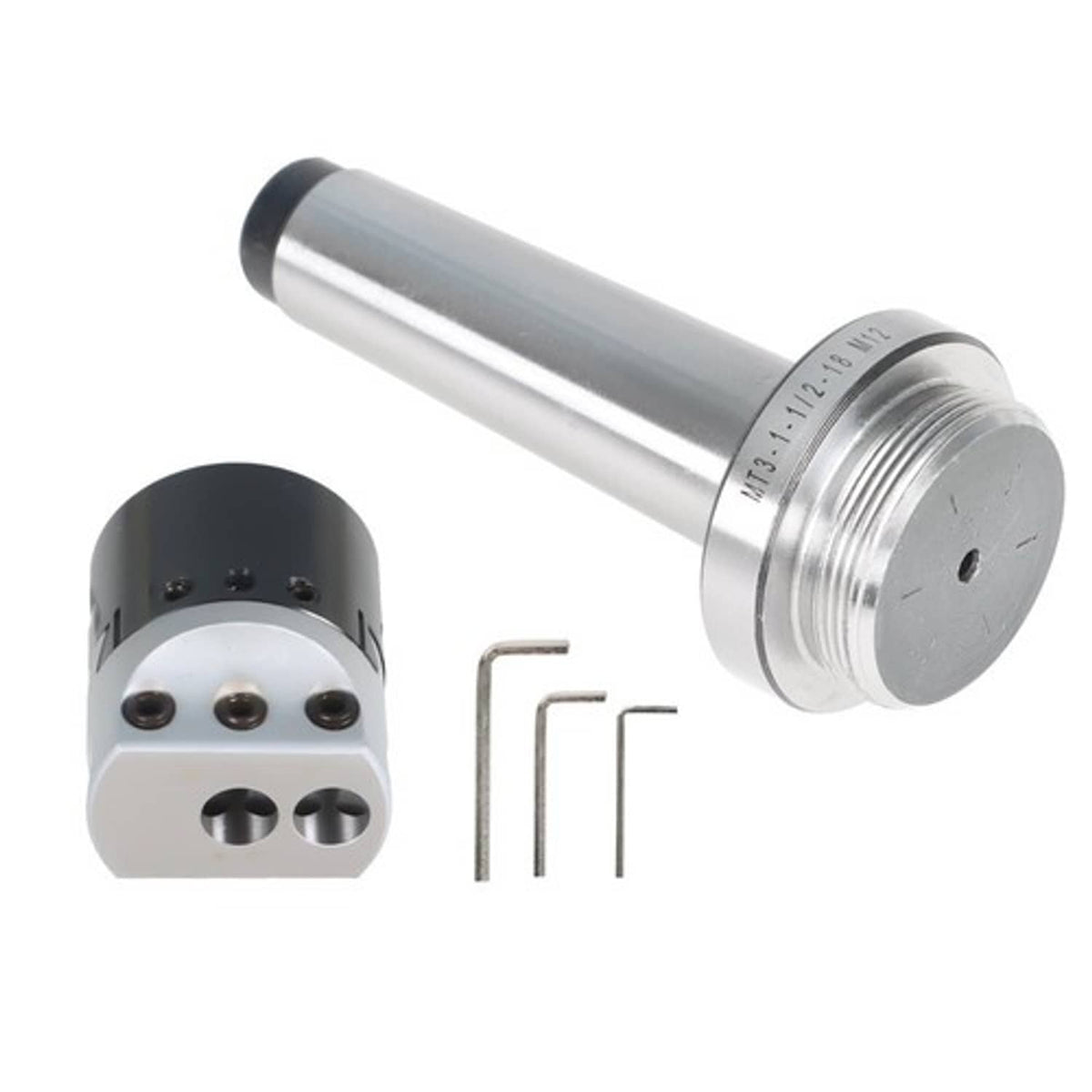 Solid Spare MT3-M12 Taper Collet Milling Arbor Adapter + 2" Lathe Boring Head + 3 Hex Keys