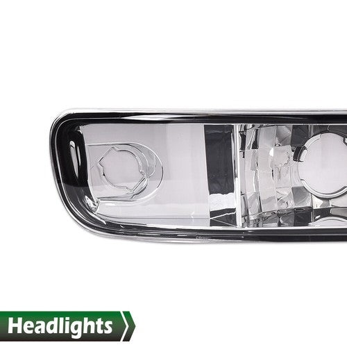 Solid Spare LED DRL Chrome Amber Headlights+Bumper Lamps Fit For 1999-2007 GMC Sierra/Yukon