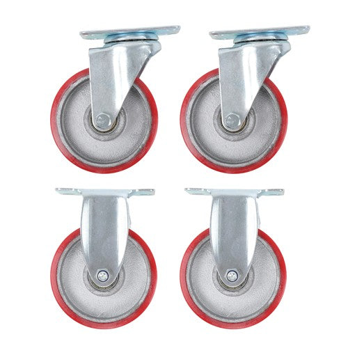 Solid Spare 4Pcs Swivel Caster Wheels 4 Inch Polyurethane Galvanized (Two Fixed & Universal)