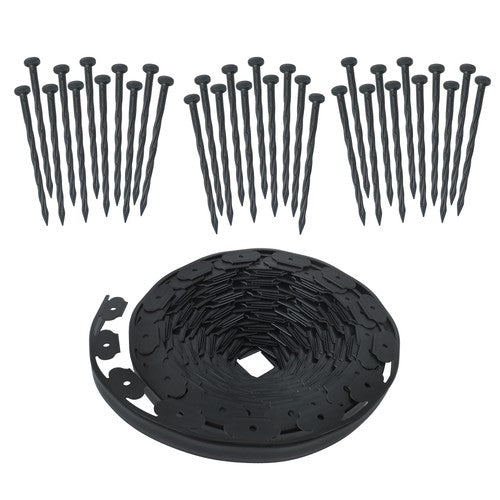 Solid Spare Landscape Edging with 32 8in Spikes for Lawn 1.5 Inch 100FT Black Garden Edging