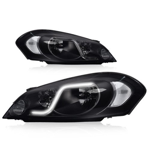 Solid Spare LED DRL Black Headlights Left+Right Fit For 2006-2016 Chevy Impala/Monte Carlo
