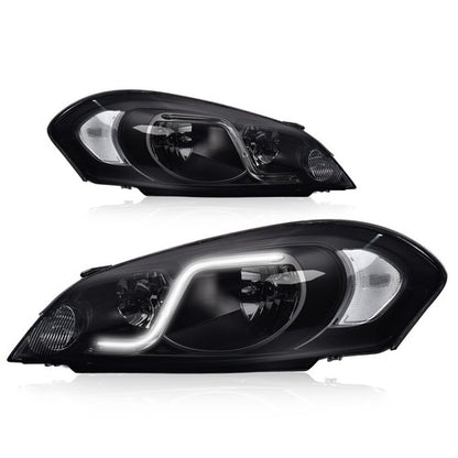 Solid Spare LED DRL Black Headlights Left+Right Fit For 2006-2016 Chevy Impala/Monte Carlo