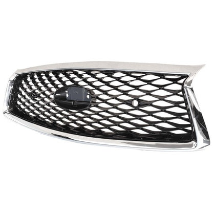For 2018-2023 Infiniti Q50 Chrome Bezel Front Bumper Black Grille W/sensor holes