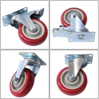 Solid Spare 4 pcs 4-inch Universal Caster Wheels red (2 with brakes and 2 without brakes)