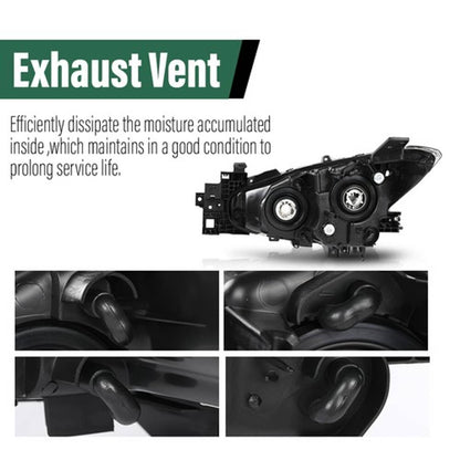 Solid Spare Fit For 2014-2016 Mazda 3 Amber/Black Projector Headlights Assembly Left+Right