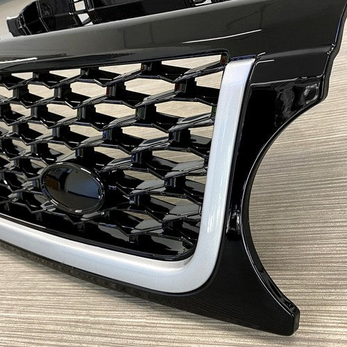 Solid Spare For 2010-2013 LAND ROVER RANGE SPORT FRONT HOOD BLACK GRILLE W/ SIDE FENDER VENT