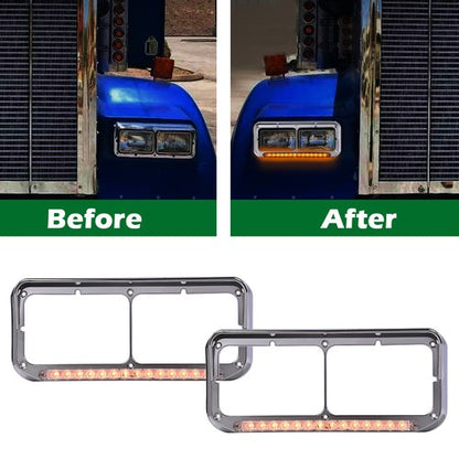 Solid Spare Headlight Bezel w/ LED Light Strip Fit For Peterbilt Freightliner Kenworth Truck