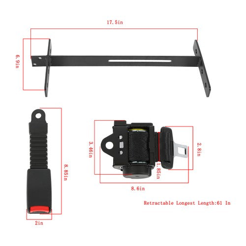 Solid Spare Golf Cart Seat Belts and Bracket Kit For EZGO Yamaha Club Car 61in Retractable
