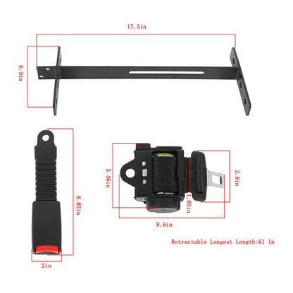 Solid Spare Golf Cart Seat Belts and Bracket Kit For EZGO Yamaha Club Car 61in Retractable