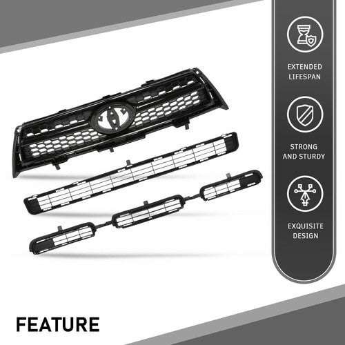 Solid Spare Fit For 2009-2012 Toyota RAV4 Base/Sport Front Bumper Upper Lower Grille Set