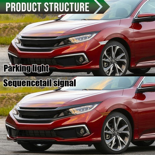 Solid Spare Fit For 16-20 Honda Civic White Bumper Reflector Side Marker Lights LED Lamp