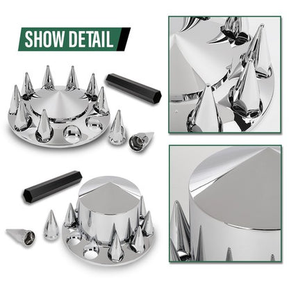 Solid Spare Chrome Hub Cover Kit 33mm Front & Rear Semi Truck Wheel Axle Covers Spiked