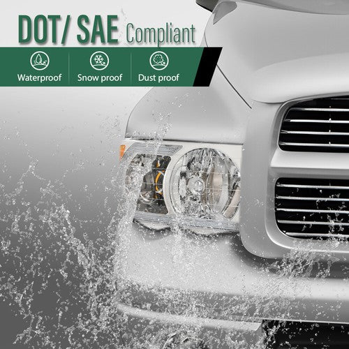 Solid Spare Fit For 2002-2005 Dodge Ram 1500 2500 3500 Clear/Chrome LED Tube DRL Headlights
