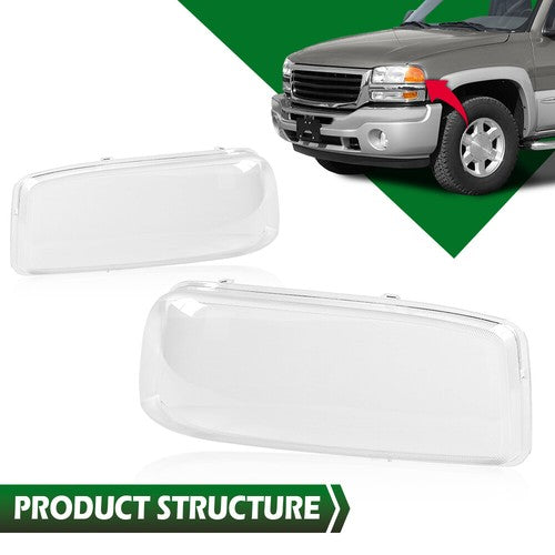 Solid Spare Fit For 99-07 GMC Sierra/Yukon Left+Right Headlight Replacement Lens Clear